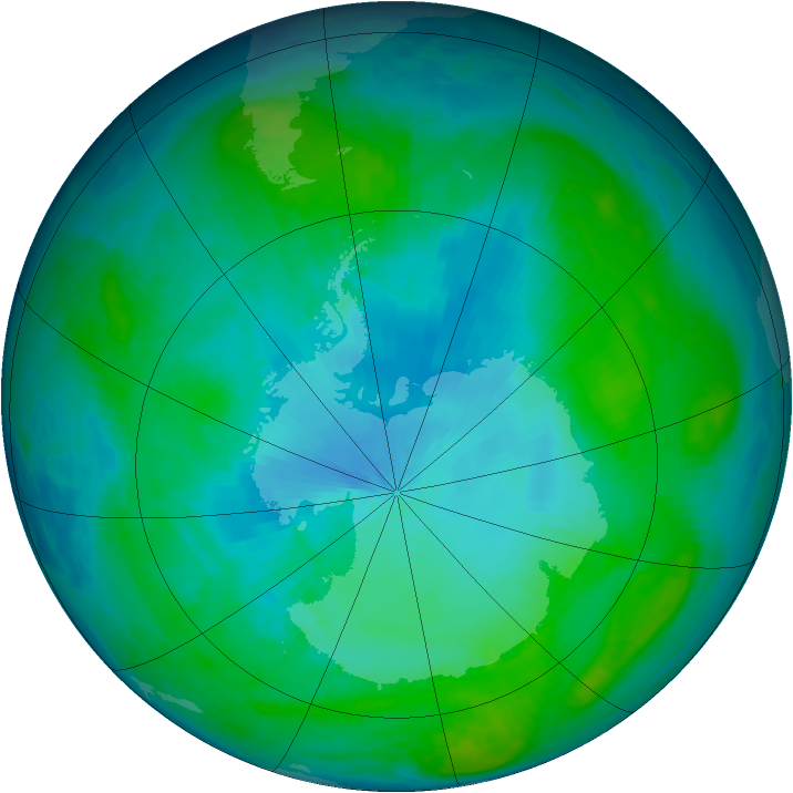 Antarctic ozone map for 06 February 1987